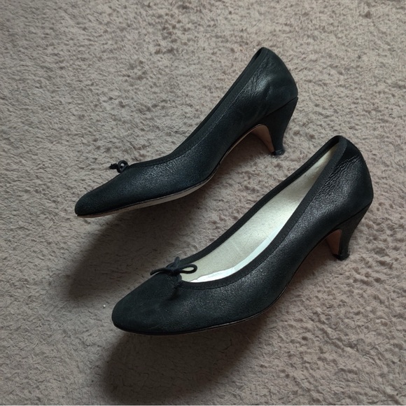 Repetto Black Suede Kitten Heel Shoes Pumps Size 41 Suede Bow Ballet Leather - Picture 3 of 7